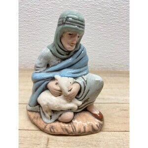 Vtg Unbranded Nativity Ceramic Figurine Kneeling Shepherd With Lamb